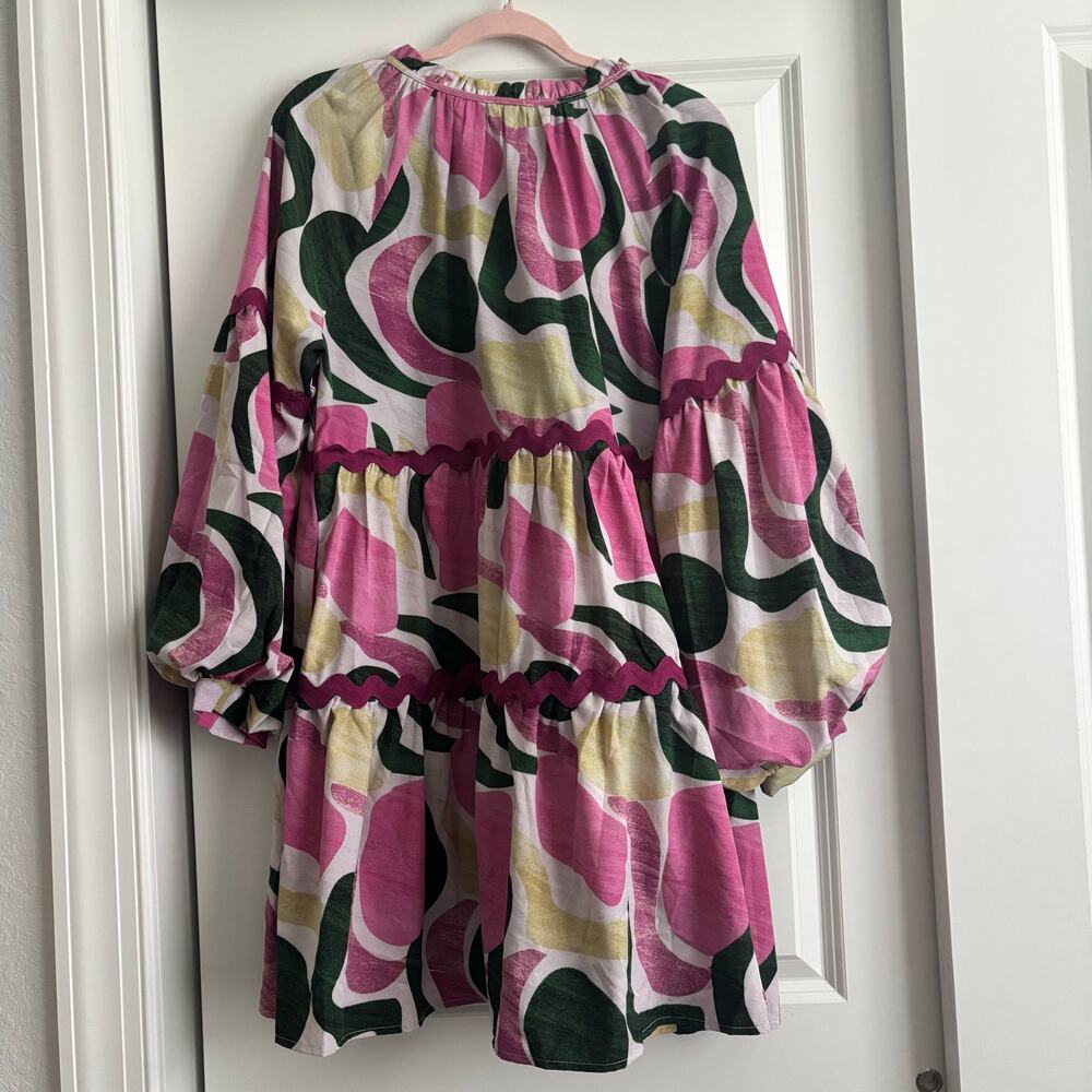 Pink Abstract Print Ruffle-Tier Mini Dress - Picture 10 of 13